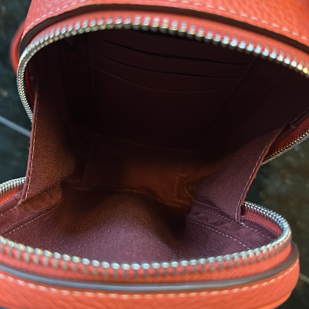 Coach Eva Phone Crossbody Bag Signature Canvas, Tan and Burnt Orange - Picture 7 of 7